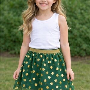 Girls Saint Patty’s Day Shamrock Tulle Skirt